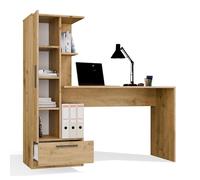 CDF Bureau avec Rangement Tiroir 140 cm - Chêne Artisan 3 Compartiments | Panneau aggloméré 16 mm, pour télétravail, chambre adolescent, chambre enfant, coulisses, plan de travail