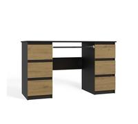 CDF Bureau Informatique avec 6 Tiroirs et Tablette Clavier, Table de Travail PC Ordinateur Bicolore Anthracite et Chêne Artisan Moderne pour Bureau ou Chambre Ado, Dimensions 130x51x76 cm