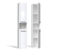 CDF Colonne de Rangement Salle de Bain Étroite 30x31x174 cm Blanc Brillant | Format Vertical, pour Petits Espaces, Usage WC et Couloir, Sans Panier à Linge, Résistant à l'Humidité, Usage Quotidien