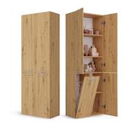 CDF Colonne de Salle de Bain 1 Panier à Linge - 60x30x174 cm Chêne Artisan | 4 Portes, Étagère Réglable, Rangement Buanderie, pour Salon et Cuisine, Usage Domestique, Organisation Quotidienne