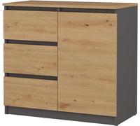 CDF Commode 1D3S | Couleur : Anthracite - Chêne Artisan | Armoire pour Documents, Petits Objets | Idéal pour Salon, Chambre à Coucher, Chambre d'enfant, et Bureau | 3 tiroirs spacieux