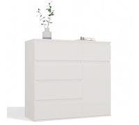 CDF Commode 1D5S, Grand Meuble Moderne avec 1 Porte Et 5 Tiroirs, Buffet De Rangement pour Salon, Chambre Ou Bureau, Façades sans Poignées, Espace pour Vêtements Et Documents, Blanc Mat, 100X93X40 Cm