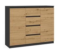 CDF Commode 2 Portes et 4 Tiroirs Meuble de Rangement Salon Chambre Buffet Haut Design Moderne 120 x 40 x 97 cm - Chêne Artisan/Anthracite