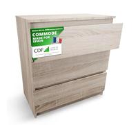 CDF Commode 3 Tiroirs Commode Chambre Chêne Sonoma Design Minimaliste Meuble de Rangement Spacieux pour Chambre Salon Bureau Spacieuse et Design Style Moderne Facile à Installer 40x70x75 cm