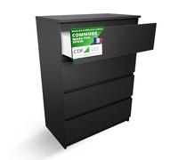 CDF Commode 4 Tiroirs Commode Chambre Noir Meuble Armoire de Rangement Spacieux pour Salon Bureau Spacieuse et Design Moderne Facile à Installer 40x70x97 cm Meuble à Vêtements