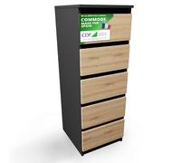 CDF Commode 5 Tiroirs Commode Chambre Anthracite Chêne Artisan Meuble Armoire de Rangement Spacieux pour Salon Bureau Spacieuse et Design Moderne Facile à Installer 40x45x111 cm Meuble à Vêtements