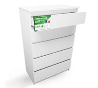 CDF Commode 5 Tiroirs Commode Chambre Blanc Meuble Armoire de Rangement Spacieux pour Salon Bureau Spacieuse et Design Moderne Facile à Installer 40x70x109,5 cm Meuble à Vêtements