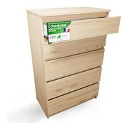 CDF Commode 5 Tiroirs Commode Chambre Chêne Artisan Meuble Armoire de Rangement Spacieux pour Salon Bureau Spacieuse et Design Moderne Facile à Installer 40x70x109,5 cm Meuble à Vêtements