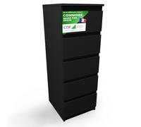 CDF Commode 5 Tiroirs Commode Chambre Noir Meuble Armoire de Rangement Spacieux pour Salon Bureau Spacieuse et Design Moderne Facile à Installer 40x45x111 cm Meuble à Vêtements