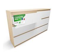 CDF Commode 6 Tiroirs Blanc et Chêne Artisan pour Chambre 30x75x120 cm | Rangement de vêtements, usage au salon ou au bureau, installation facile, design moderne, armoire basse, usage quotidien