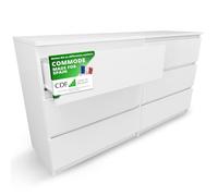 CDF Commode 6 Tiroirs Blanc Meuble de Rangement pour Chambre 40x75x138 cm | Vêtements, usage au salon ou au bureau, installation facile, design moderne, armoire basse, usage quotidien