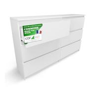 CDF Commode 6 Tiroirs Commode Chambre Blanc Meuble Armoire de Rangement Spacieux pour Salon Bureau Spacieuse et Design Moderne Facile à Installer 30x75x120 cm Meuble à Vêtements