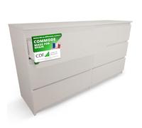 ASTER - Commode large chambre salon bureau beige - 6 tiroirs - 138x40x75cm - 6 tiroirs - Style scandinave