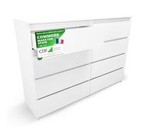 CDF Commode 8 Tiroirs Blanc pour Chambre Meuble de Rangement 40x97x138 cm | Vêtements et linge, usage au salon ou au bureau, installation facile, design moderne, armoire basse, usage quotidien