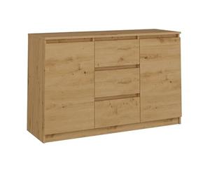 CDF Commode Basse 2 Portes et 3 Tiroirs Buffet Enfilade Meuble de Rangement Salon Chambre Bureau 120 x 40 x 75 cm - Chêne Artisan