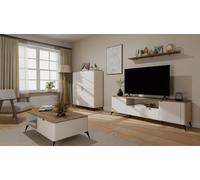 CDF Commode Cordoba 4S Cachemire Chene 125x135x43 cm Quatre Portes Huit Etageres Fermeture Silencieuse Poignees Noires Metal Elegant Modern Chambre Salon Qualite Design Pologne Robuste Montage Facile