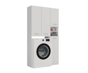 CDF Ensemble de Salle de Bain Meuble Dessus Machine à Laver avec Colonne Haute de Rangement 10 Étagères Portes Longues Gain de Place 96 x 180 x 30 cm - Blanc