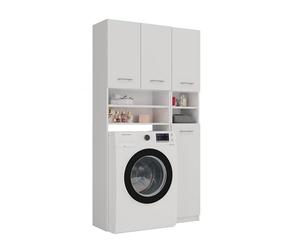 CDF Ensemble de Salle de Bain Meuble Dessus Machine à Laver avec Colonne Haute de Rangement 10 Étagères Gain de Place 96 x 180 x 30 cm - Blanc