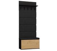 CDF Ensemble Entrée 80cm Portemanteau Mural Armoire Chaussures Banc Rangement Couloir Hall 5 Crochets Métal Étagère Organisateur Capitonné Fixation Murale Moderne Noir Chêne Artisan 16mm Panneau Bois