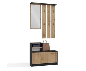 CDF Ensemble Meubles Entrée Complet Vestiaire Miroir Porte-Manteaux Mural 6 Crochets Armoire à Chaussures 9 Paires Rangement Couloir Moderne Compact Placard 85 x 24 x 180 cm Chêne Artisan Anthracite