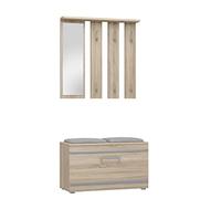 CDF Garderobe Murale avec Miroir Meuble À Chaussures Et Banc De Rangement pour Entrée Flur Design Moderne Effet Chêne Sonoma 6 Crochets 4 Fächer 16 Mm