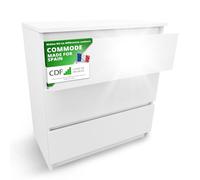 CDF Malwa M3 Commode Blanc Brillant Meuble pour Documents Petit Objet Idéal pour Salon, Chambre à Coucher, Chambre d'enfant, Chambre d'adolescent et Bureau, 3 tiroirs spacieux, Table de Chevet