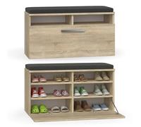 CDF Meuble à Chaussures Banc avec Assise Porte Battante - Chêne Sonoma | Coussin inclus, rangement fermé, pour couloir et bureau, utilisation quotidienne, organisation de l'entrée