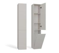 CDF Meuble de Salle de Bain Colonne Haute Étroite Beige WC 30x31x174 cm | Avec Panier à Linge, Résistant à l'Humidité, Pour Petits Espaces, Couloir, Organisation Verticale Quotidienne