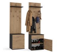 CDF Meuble d'entrée Vestiaire avec Porte Manteau Ensembles 3in1 de Meuble d'entrée Banc à étagères pour Couloir Compact 5 Crochets Armoire à Chaussures Anthracite/Chêne Artisan Installation Facile
