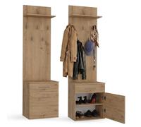 CDF Meuble d'entrée Vestiaire avec Porte Manteau Ensembles 3in1 de Meuble d'entrée Banc à étagères pour Couloir Compact 5 Crochets Armoire à Chaussures Chêne Artisan Installation Facile