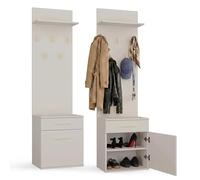 CDF Meuble d'entrée Vestiaire avec Porte Manteau Ensembles 3in1 de Meuble d'entrée Banc à étagères pour Couloir Compact 5 Crochets Armoire à Chaussures Cachemire Installation Facile