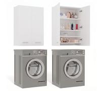 CDF Meuble Dessus Machine à Laver Armoire de Salle de Bain Suspendue à Portes Longues Rangement 4 Étagères 64 x 90 x 30 cm - Blanc