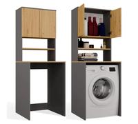 CDF Meuble Salle Bain Machine Laver Colonne Rangement Anthracite Chêne
