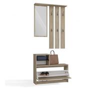 CDF Meuble Vestiaire d'Entrée Chêne Sonoma avec Grand Miroir - Cintres | Armoire à Chaussures Spacieuse, Rangement pour Couloir, Organisation Quotidienne, Solution pour Hall, Usage Domestique