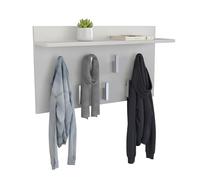 CDF Porte-manteau Mural avec Étagère Vestiaire d'Entrée Panneau avec 7 Crochets Solides Patère Murale pour Couloir Bureau et Chambre Design Moderne 70 x 20 x 40 cm - Blanc
