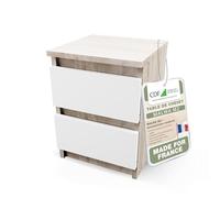 CDF Table de Chevet d’Appoint Étroite Nuit avec 2 Tiroirs pour Salon Chambre Bureau Coucher Espace de Rangement Commode Moderne Organisation Compact Intérieur - Chêne Sonoma (Mixte)