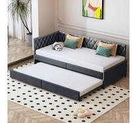 CDGlobal Lit rembourré 90x200cm Lit simple avec sommier extensible, lit en bois massif avec sommier à lattes et lit de rangement Lit d'invité Lit de jour, noir