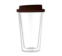 CDQL Tasses à café Isolées à Double Paroi, Gobelet en Verre à Double Paroi à Emporter, Tasse de Voyage Transparente Réutilisable avec Couvercle en Silicone, Tasses de Voyage Isolées