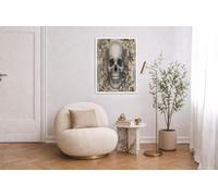 CDXNORA Crâne Fleurs Impression sur Toile 60x80 cm, Style Gothique Rétro Tableau Decoration Murale, Beige Peinture sur toile pour Salon Chambre Cuisine Salle de Bain Décorations