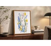 CDXNORA Impression sur Toile Aquarelle Pâques, 1 Pièces Sans Cadre Lapins Œufs De Pâques Fleurs Tableau Decoration Murale, Blanc Peinture Sur Toile pour Salon Chambre Cuisine Salle de Bain, 50x70 cm
