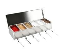 CDZHLTG Assaisonnement Box Set, 6 Grilles, avec Couvercle et 6 Cuillère | Boîte dassaisonnement en Acier Inoxydable Ensemble de Récipients à épices, Coffret de Stockage Condiment Jars