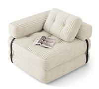 Ce canapé-lit pliable est doté d'un appui-tête en forme de L, d'un revêtement en velours côtelé doux et confortable, d'un rembourrage en mousse haute densité et d'un matelas pliant 2 en 1 peu encombra