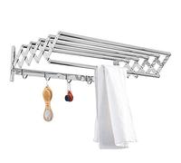 Ce séchoir Mural Pliable et rétractable avec Barre de Crochet, étendoir à Linge Extensible, Barre de séchage, Tringle à vêtements, Porte-Serviettes, Cintre (90 cm/35,4 po)