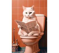 Ceanothe Tableau sur toile chat lisant un journal sur les toilettes 30x45 c | Tableau sur toile chat lisant un journal sur les toilettes 30x45 cm Décoration Murale Art Imprimée en HD Idéal pour Salon