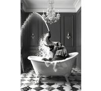 CEANOTHE Tableau sur toile éléphant au bain 30x45 cm Noir & blanc Noir & blanc