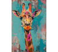 Ceanothe Tableau sur toile girafe colorée 45x65 cm | Tableau sur toile girafe colorée 45x65 cm Décoration Murale Art Imprimée en HD Idéal pour Salon Chambre Bureau - Bois FSC