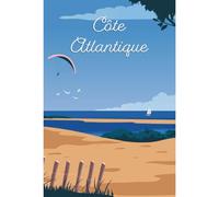Ceanothe Tableau sur toile illustration plage côte Atlantique nuit 30x45 cm Décoration Murale Art Décoratif Muraux Peinture Imprimée en HD Salon Chambre Bureau Bois de Forêt FSC Fabriqué en France