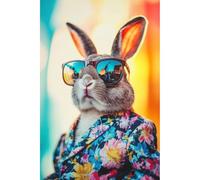 Ceanothe Tableau sur toile lapin stylé 45x65 cm Décoration Murale Art Décoratif Muraux Peinture Imprimée en HD Salon Chambre Bureau Bois de Forêt FSC Fabriqué en France