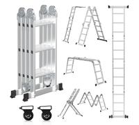 Cecaylie Échelle polyvalente de 3,6 m, 4 x 3 m, pliable, échelle de travail en aluminium, 7 en 1 multifonctionnelle avec 2 plaques d'échafaudage et 2 roues, jusqu'à 150 kg