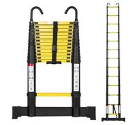 Cecaylie Échelle télescopique en aluminium de 3,8 m - Échelle extensible avec stabilisateur et crochets amovibles - Antidérapante - Multifonction - Charge maximale : 150 kg - Noir et jaune